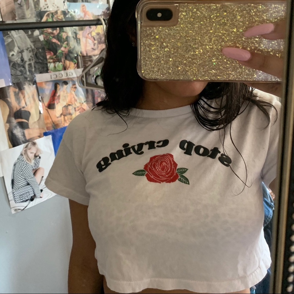 Stop crying rose crop top